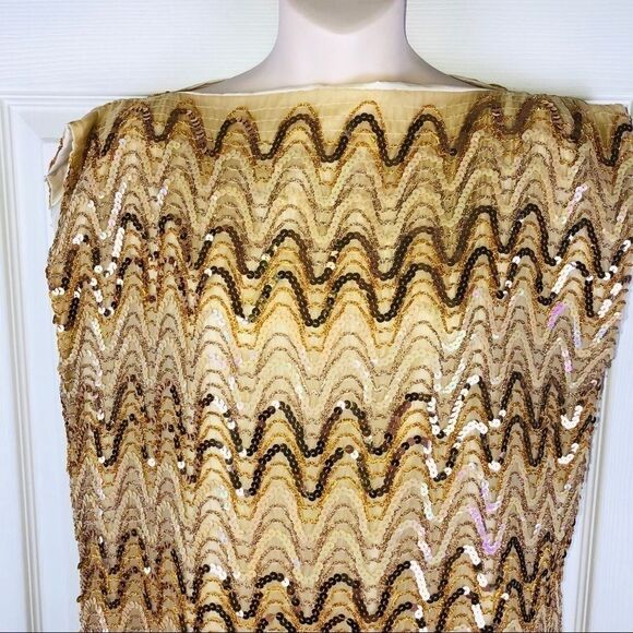 1960’s Vintage gold sequin mod sheath dress medium - Picture 2 of 8